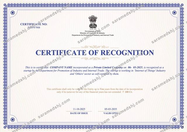 India certificate of recognition Word and PDF template
